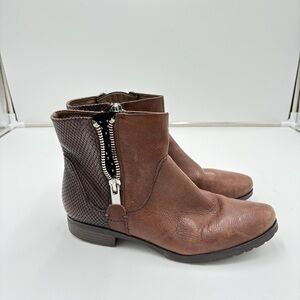 Earthies Sintra 2 Brown Leather Zip Studs Silver Ankle Boots Booties Boho Sz 9.5